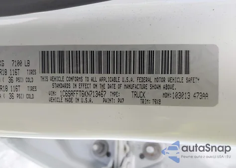 2019 Ram 1500 Big Horn/Lone Star 4X4 5'7 Box from USA, damaged, VIN 1C6SRFFT6KN713467
